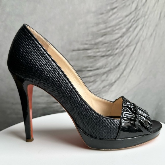 🌺VERSACE👠 Black Leather Open Toe Heels size 36 1/2 - Picture 6 of 12